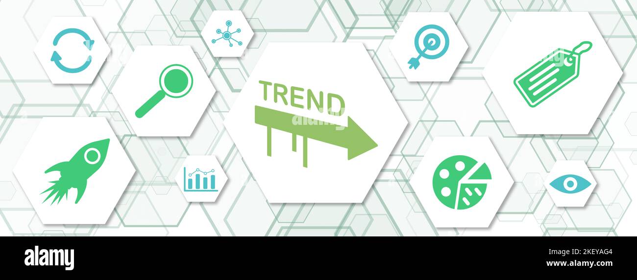 Concept of trends with icons on hexagons Stock Photo - Alamy