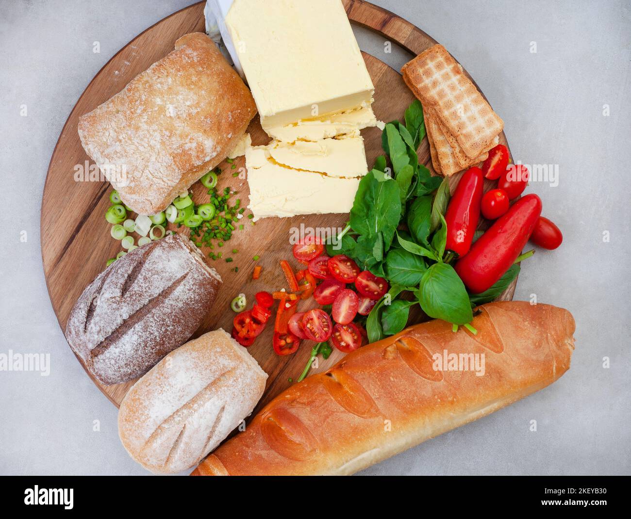 Ingredients for making a basic butter board. Butter with jalapeno