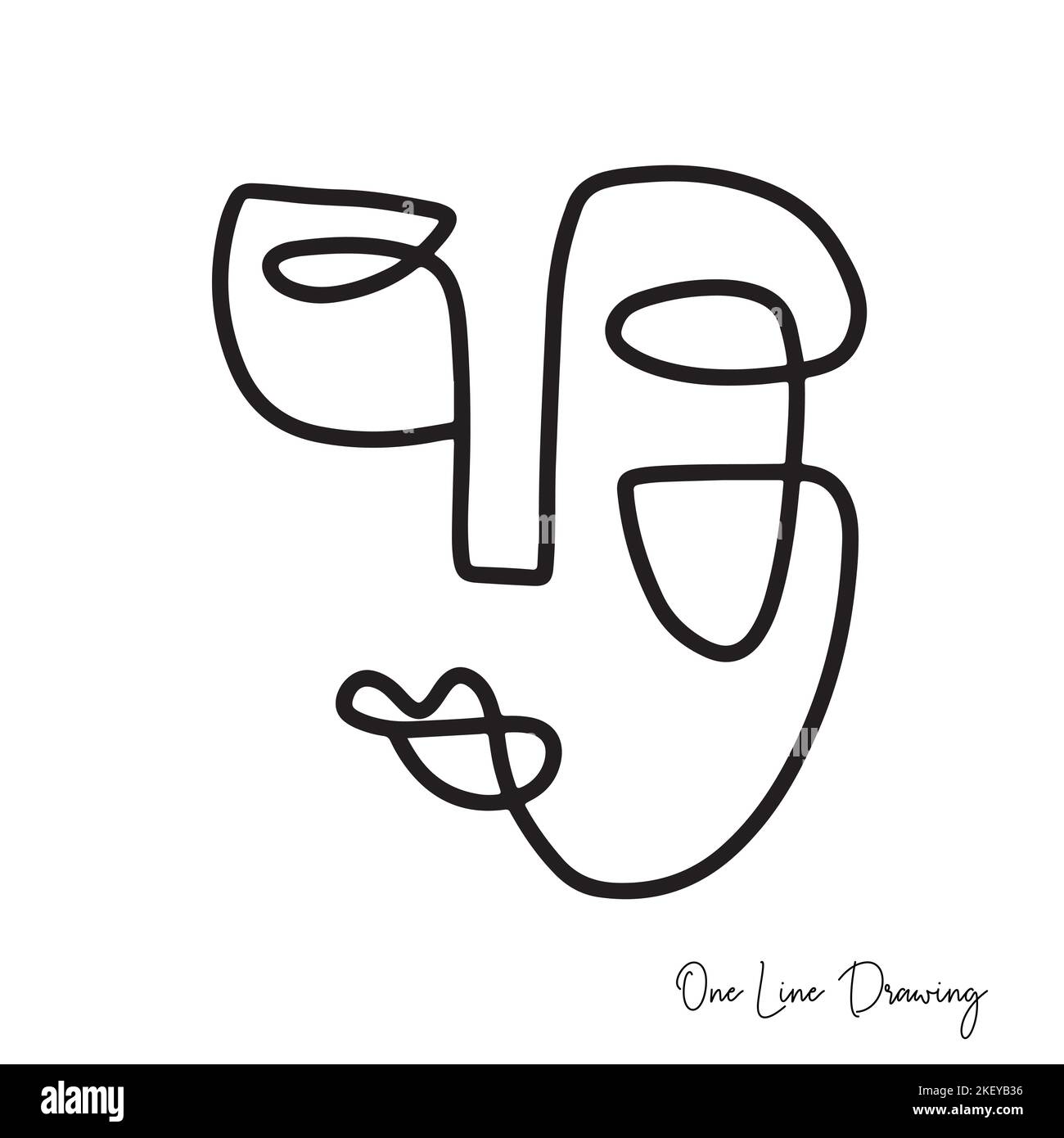 Fashion Cubism One line drawing human face with organic shapes Stock Vector