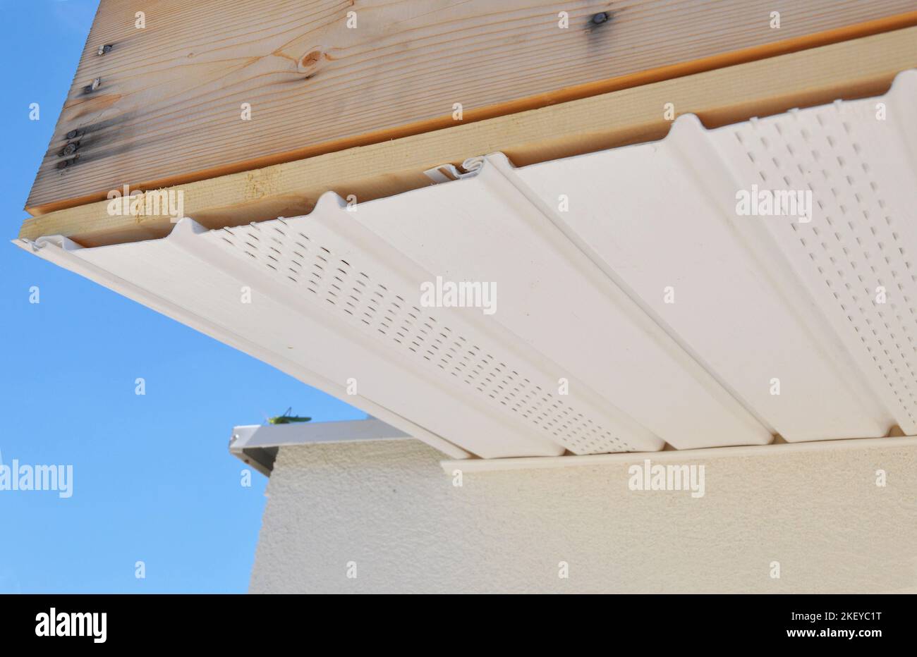 Close up on fascia board installation on new house roof. Fascias construction Stock Photo Alamy