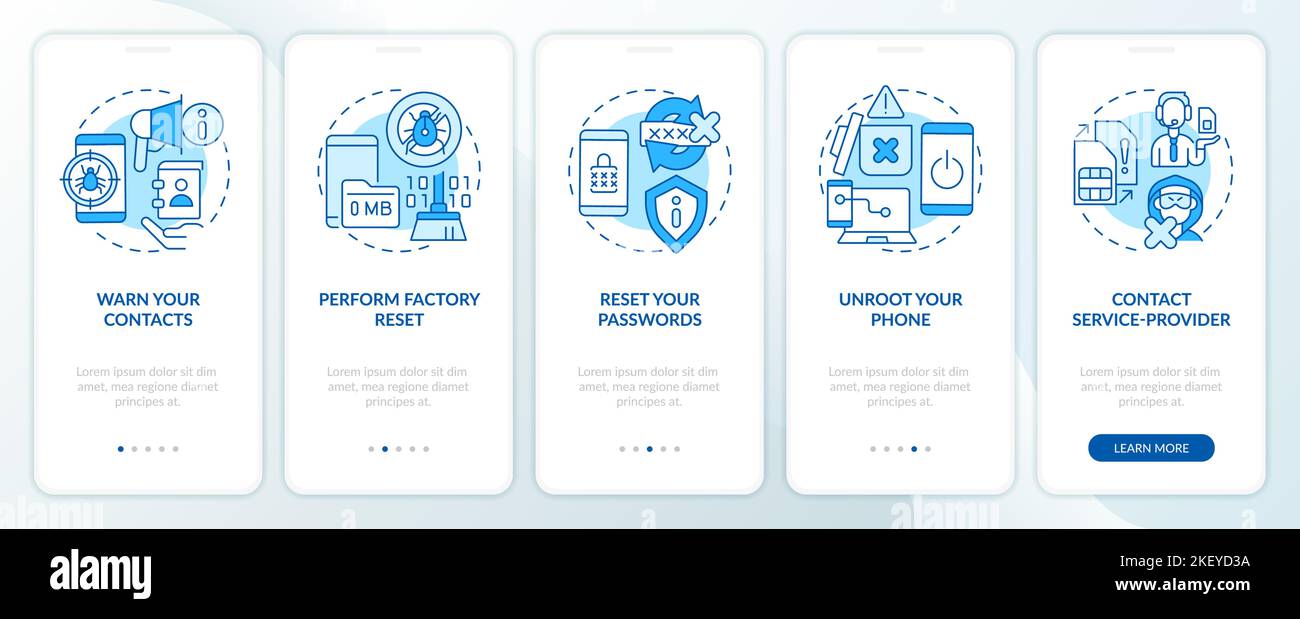 Remove hacker blue onboarding mobile app screen Stock Vector