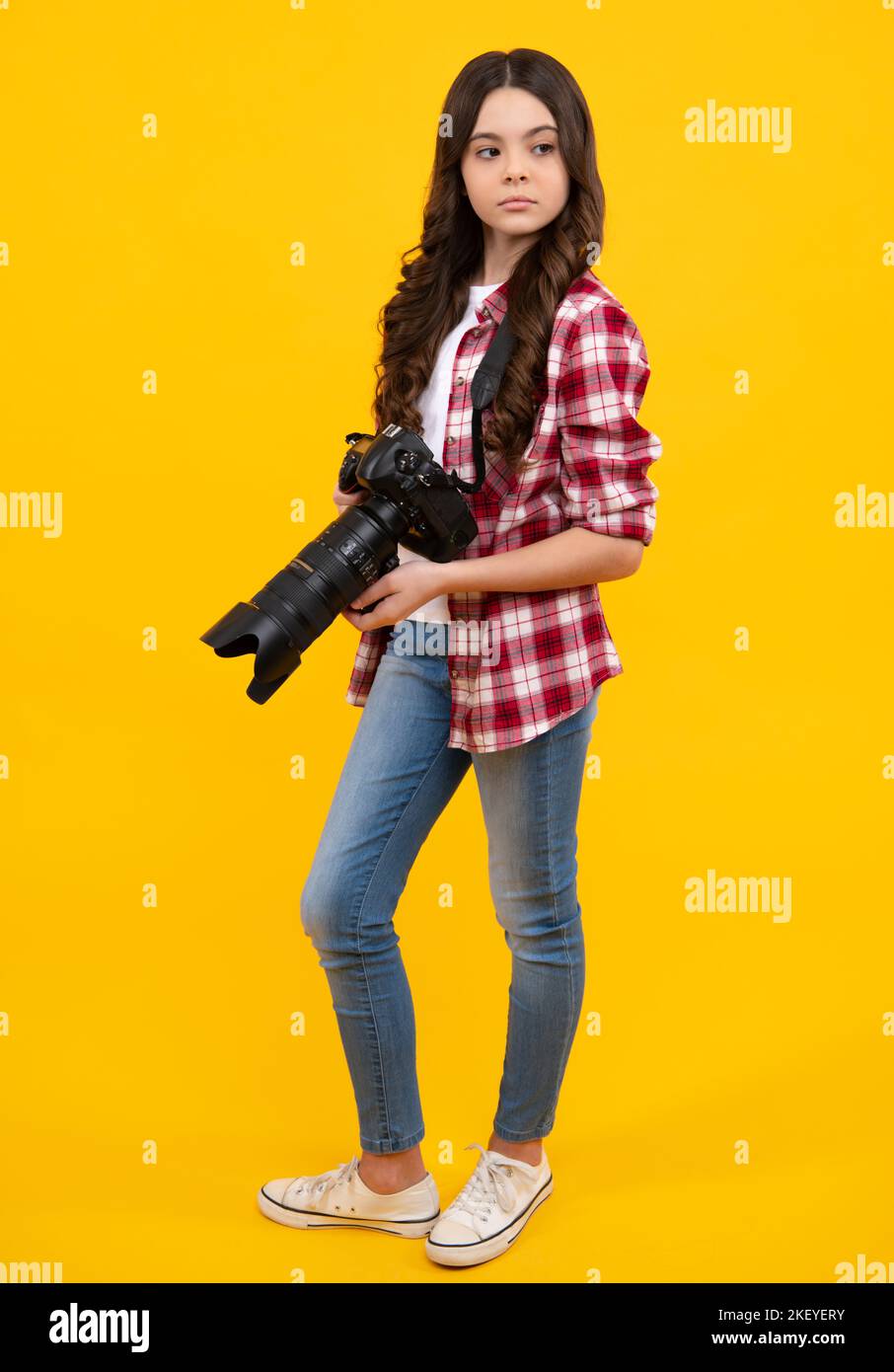 Hobby or career for photographer beginner. Teenage girl with modern