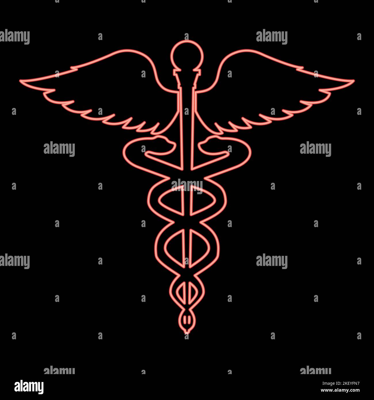 Neon caduceus health symbol asclepius's wand red color vector ...