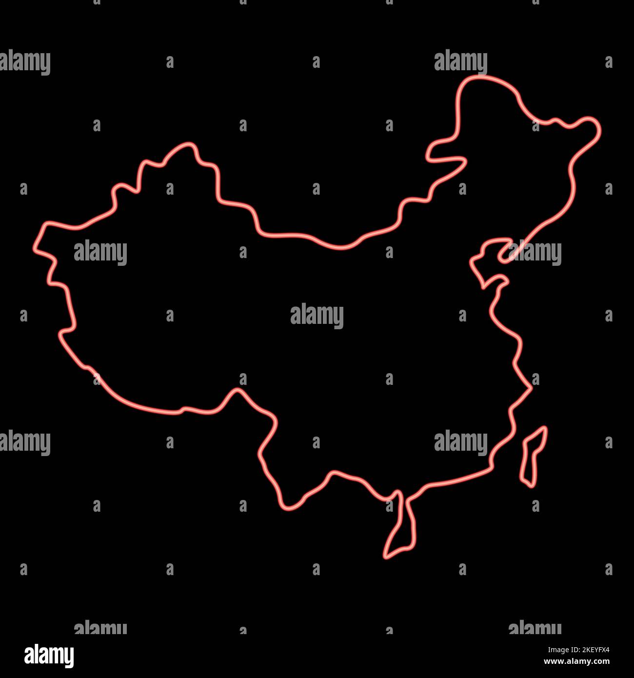 Neon map of china red color vector illustration image flat style light