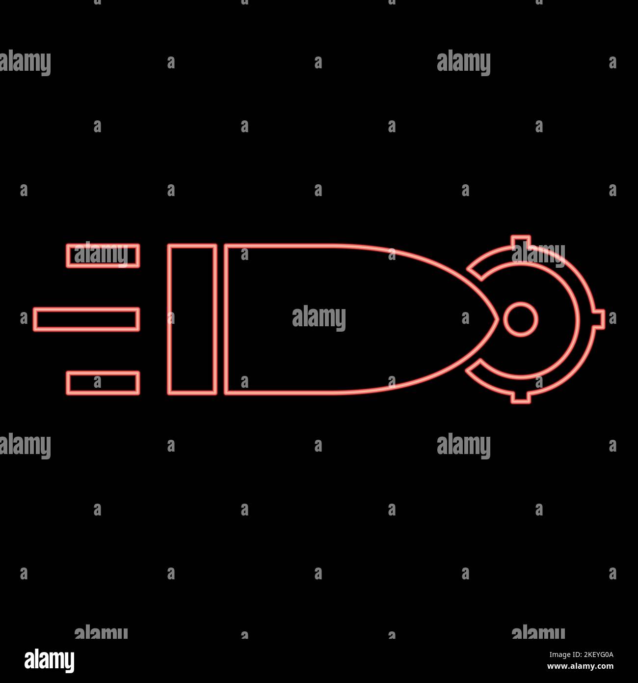 Neon bullet flying to target red color vector illustration image flat