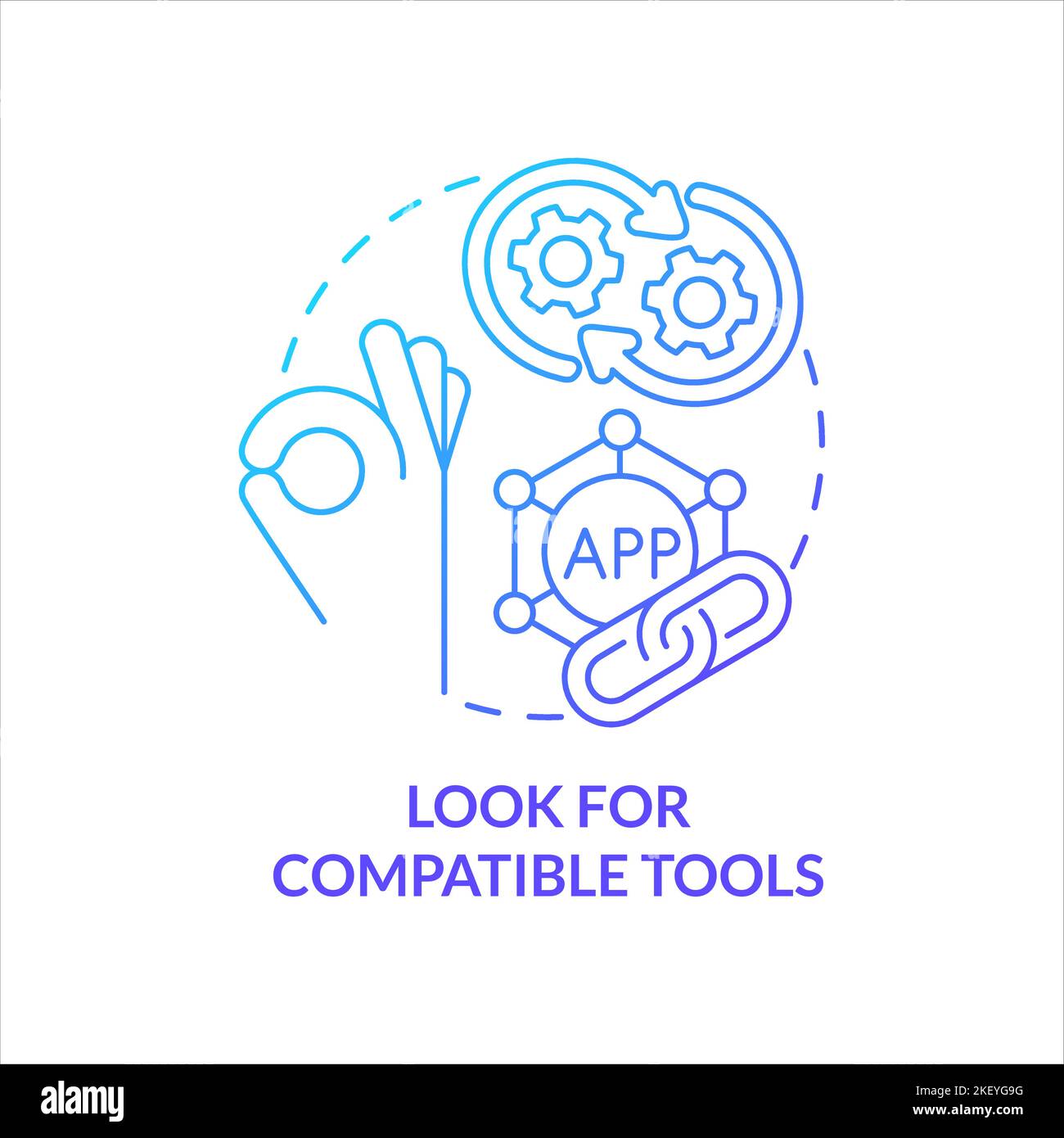 Look for compatible tools blue gradient concept icon Stock Vector