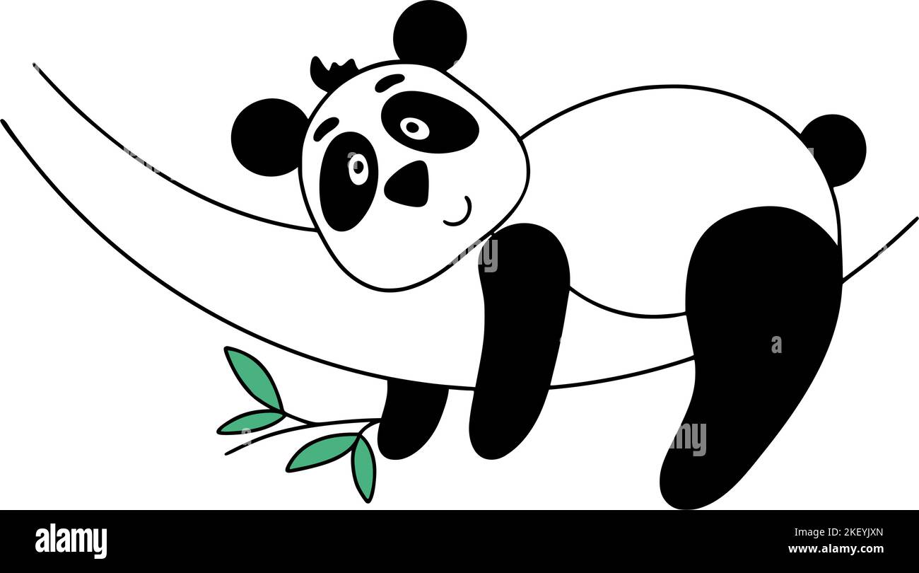 Cute panda character lies on tree isolated vector illustration Stock Vector