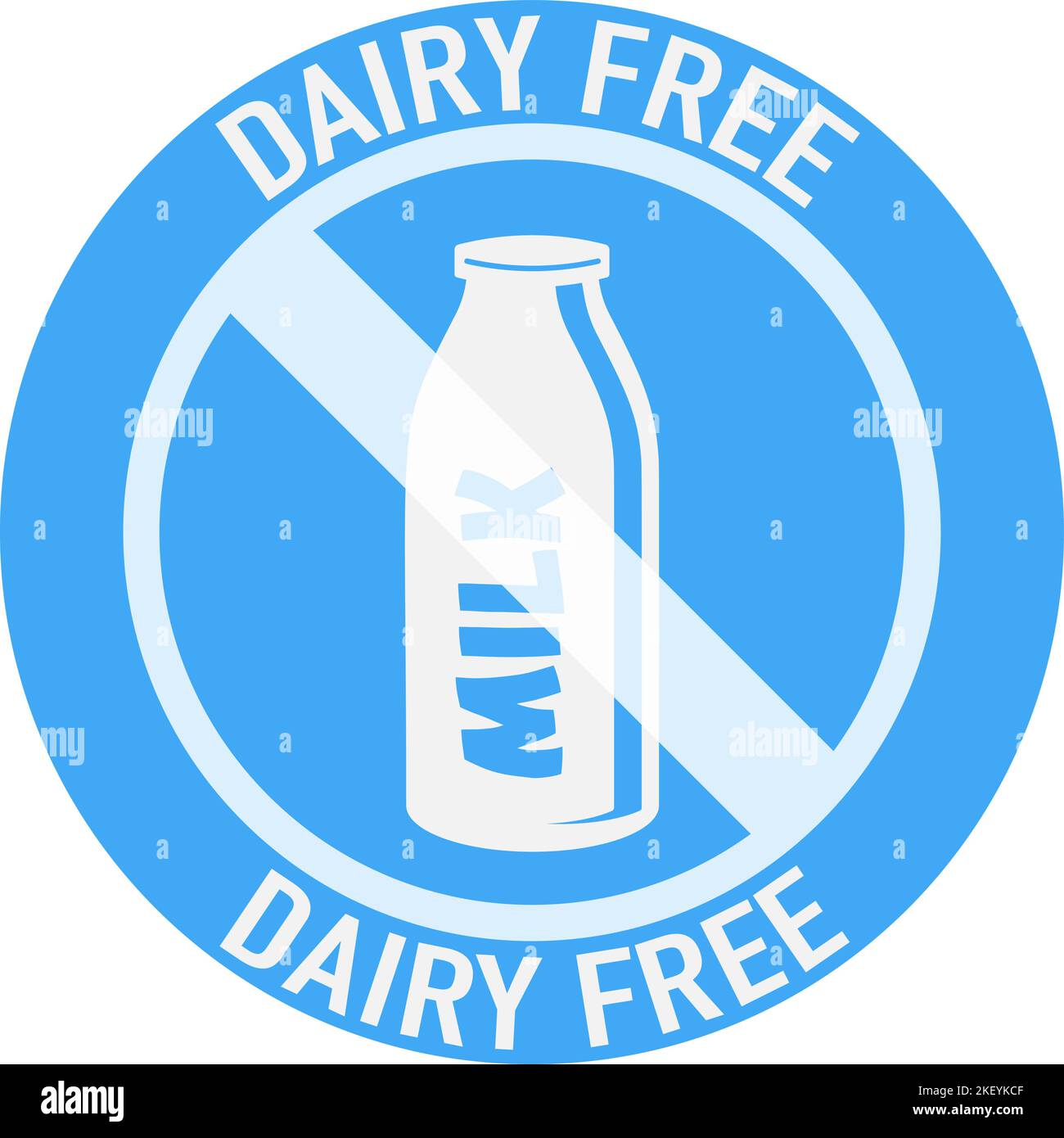 round blue DAIRY FREE label or sticker with milk bottle isolated on white, vector illustration Stock Vector
