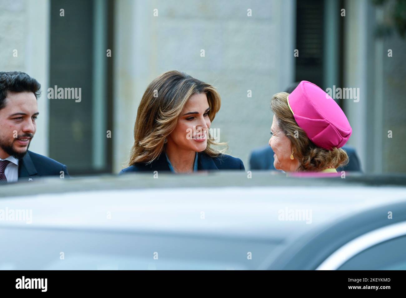 H.M. Queen Rania and H.M. Queen Silvia during the official welcoming ...