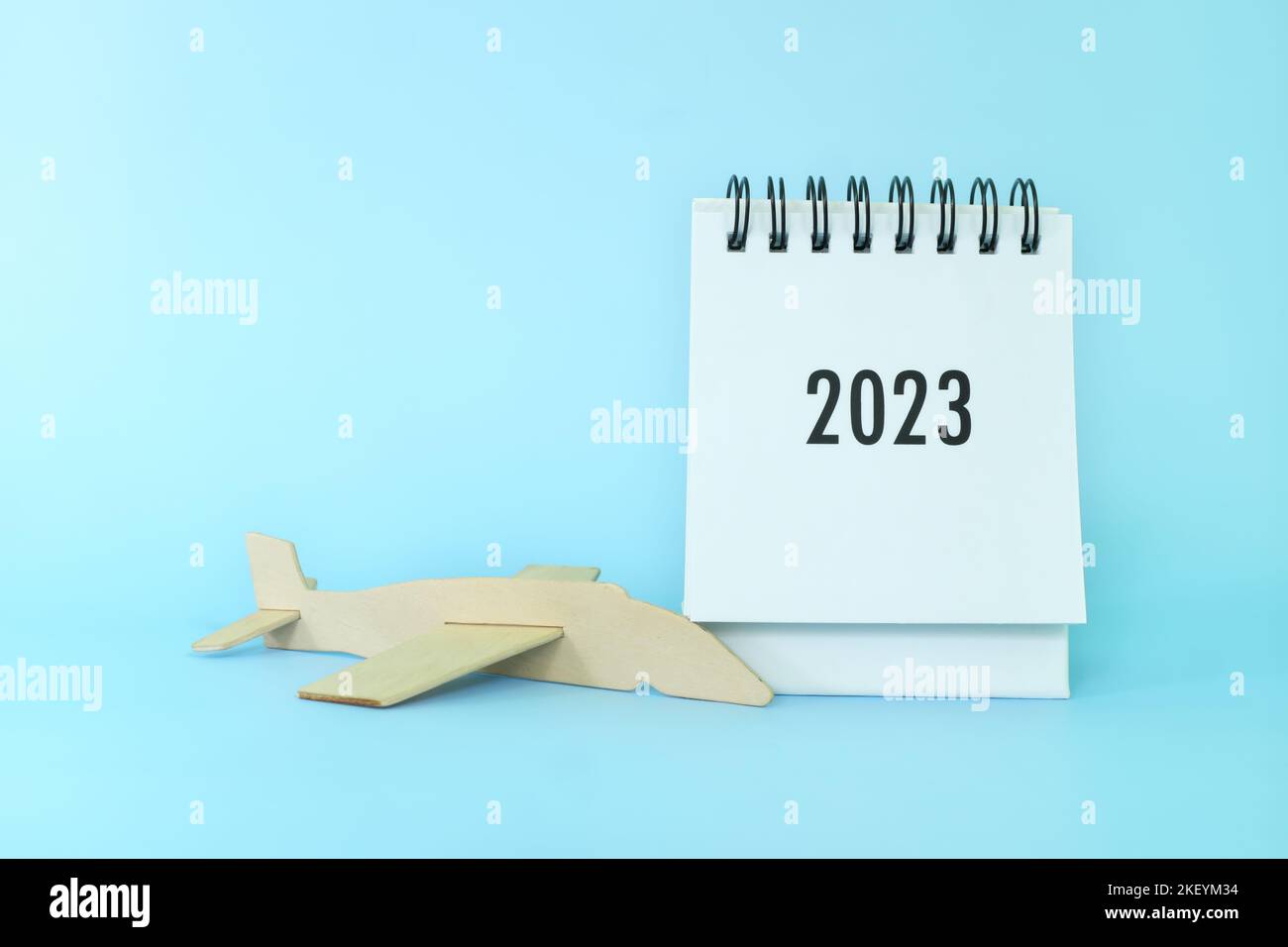 New year 2023 travel goal and planning concept. 2023 Desk calendar with