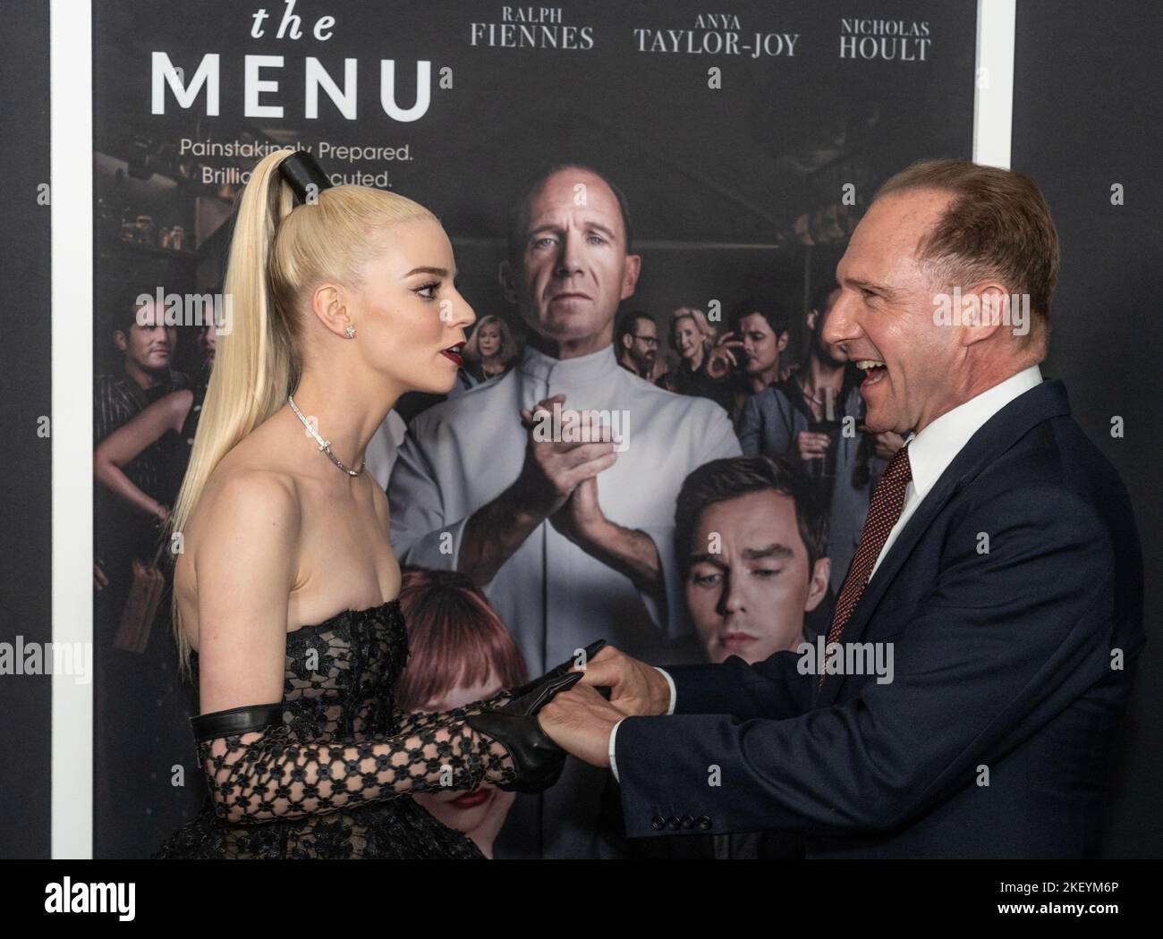 New York. USA, November 14, 2022. Anya Taylor-Joy and Ralph Fiennes ...