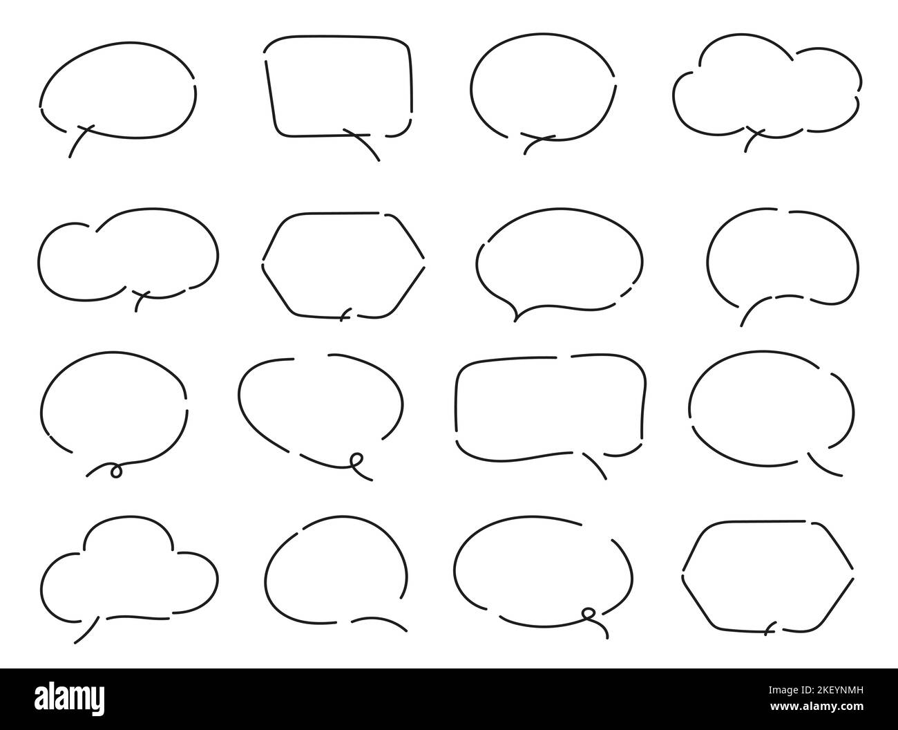 Vector Set of speech bubbles. Dialog box icon, message template. White clouds for text, lettering. Different shape of empty balloons for talk on blue background. Flat vector illustration. Stock Vector