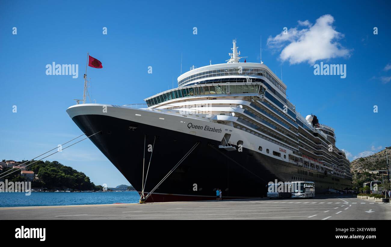 Cunard Queen Elizabeth Cruise Ship docked in Dubrovnik, Croatia Stock Photo