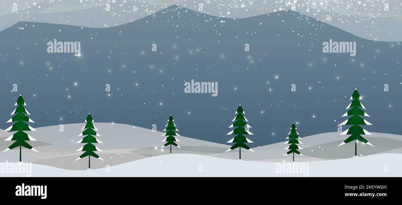 winter holiday beautiful snowy country christmas illustartion banner Stock Photo