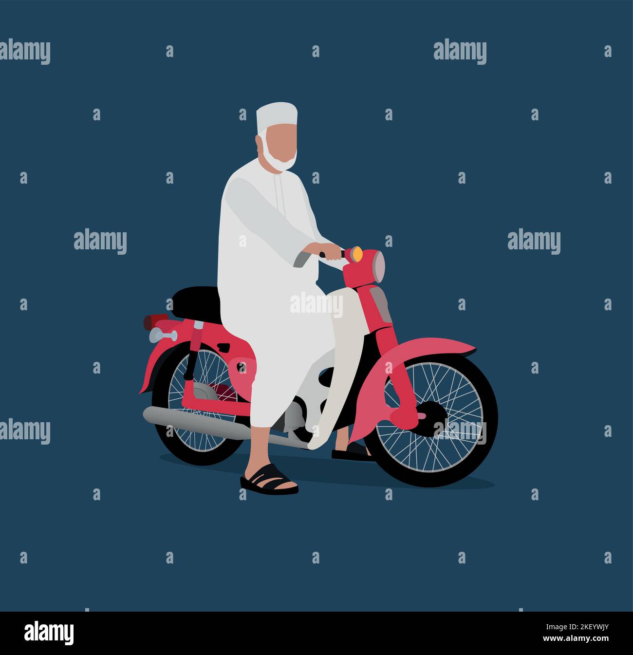 old Arabic man riding a motorcycle, the residents of Nizwa city in Oman