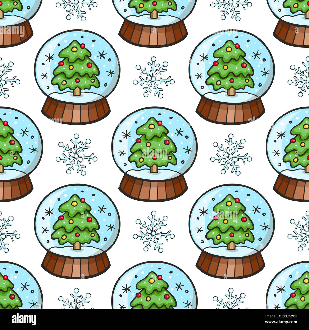 Festive Christmas seamless pattern with snow globe and snowflakes on a ...