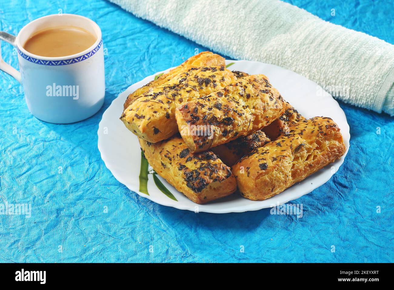 puff pastry, methi biscuit, fenugreek biscuit with tea Stock Photo Alamy