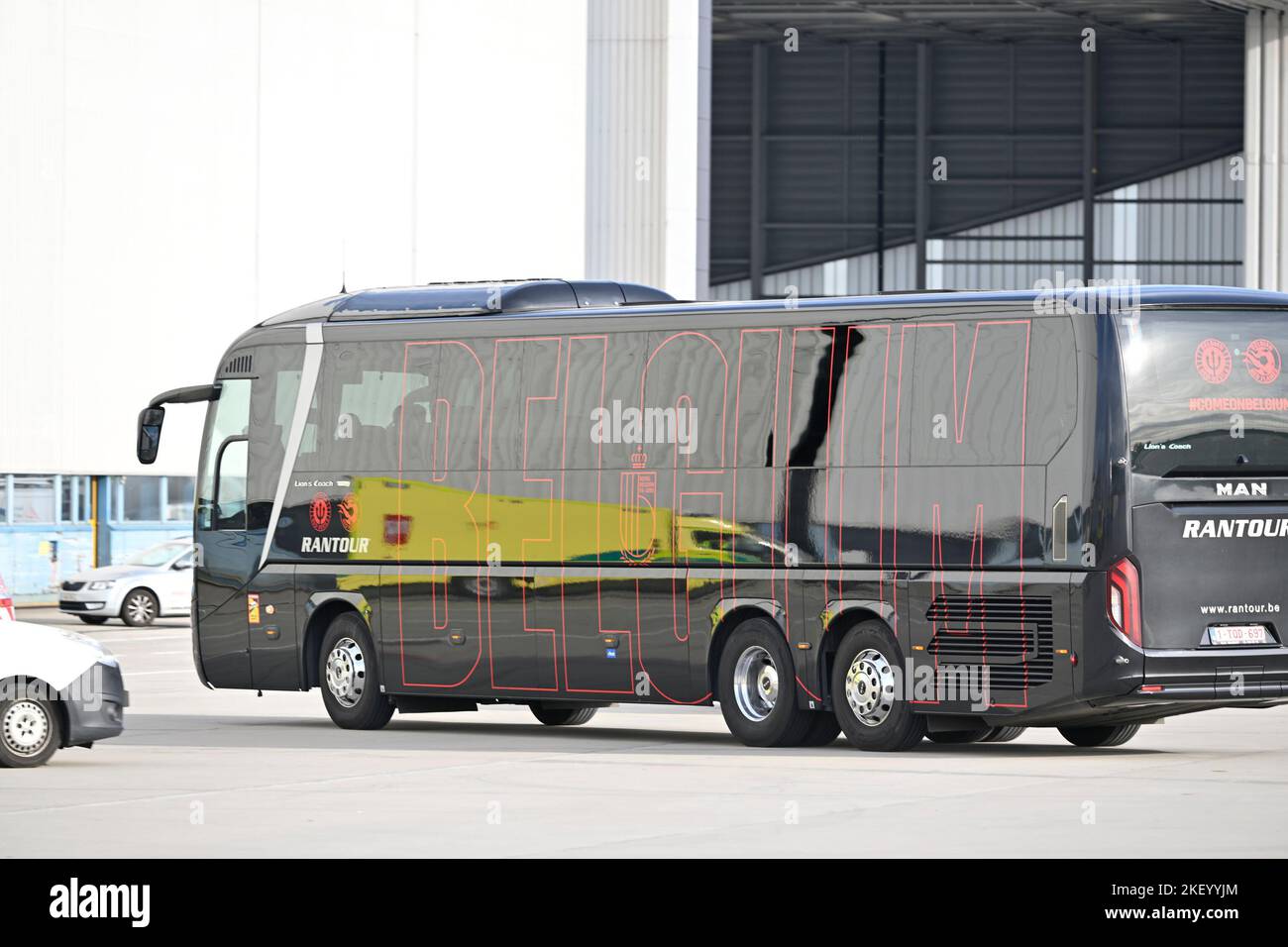Zaventem. 15 November 2022, Players are leaving in a bus after the presentation of the new so