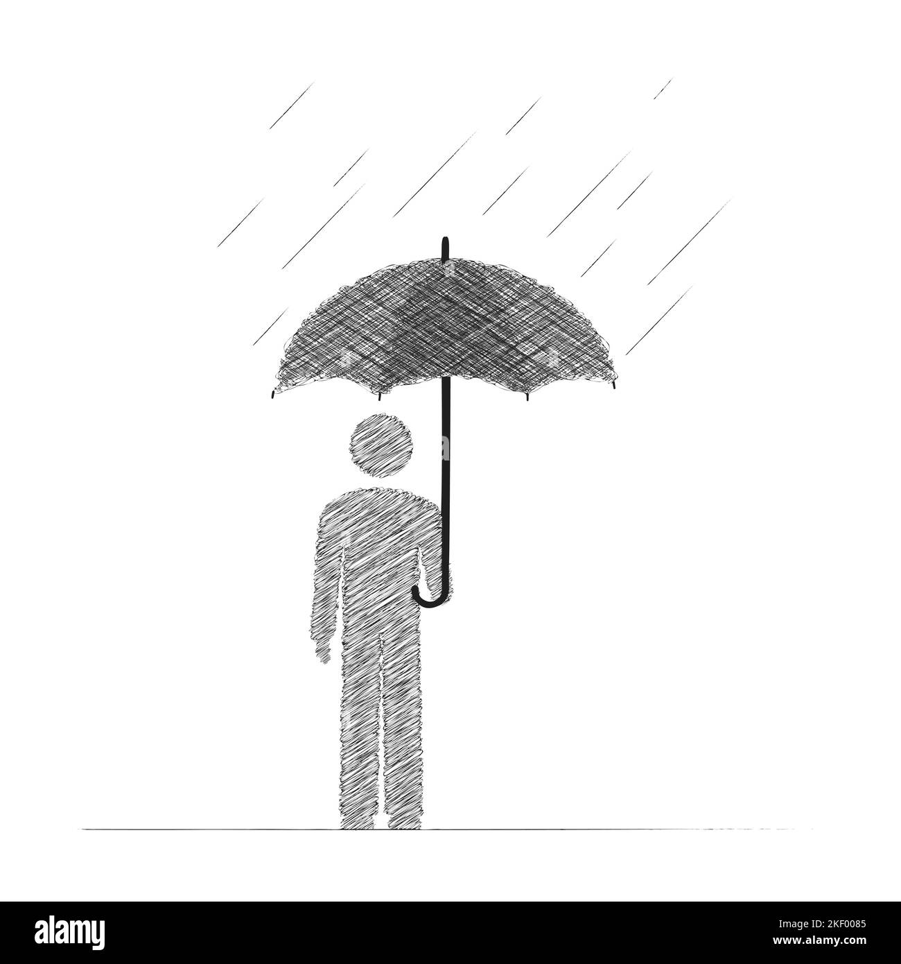 Silhouette of a man holding an umbrella in the rain. Hand draw style. Vector illustration Stock Vector