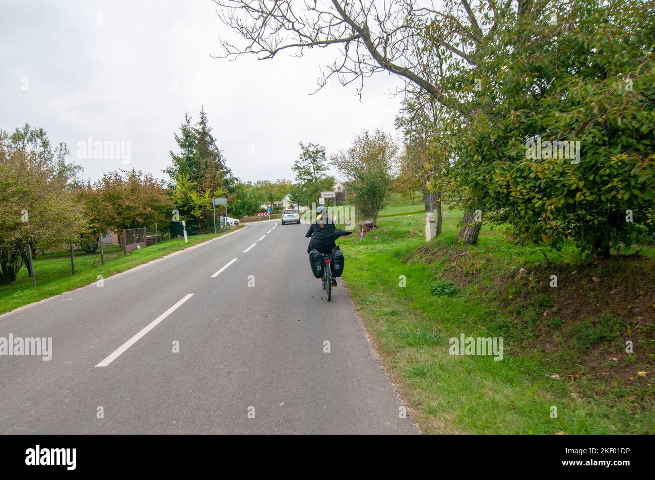 Cycling tour photographed between Pécsely [ Pecsely ] and Vászóly [ Vaszoly ], Veszprém county, Hungary. It lies in the Balaton highlands and falls wi Stock Photo