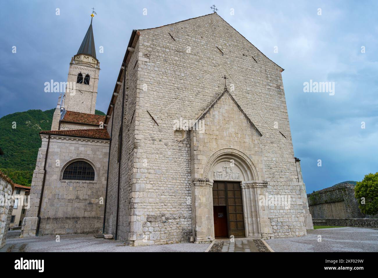 Exterior of historic buildings in Venzone, Udine province, Friuli-Venezia Giulia, Italy. Duomo Stock Photo