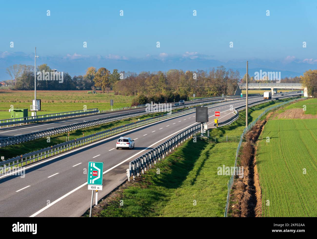 Emergency rest area, s.o.s area, on the Italian highway between Turin and Savona Stock Photo