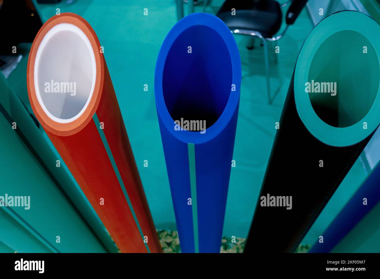 Crosssection of multicolored large diameter plastic pipes Stock Photo