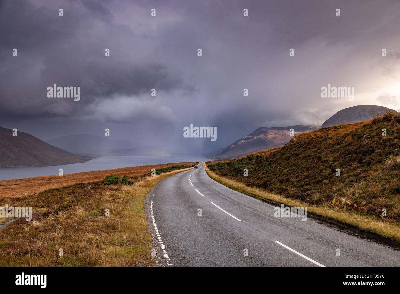 Rainstorm over Little Loch Broom in the highlands of Scotland Stock Photo