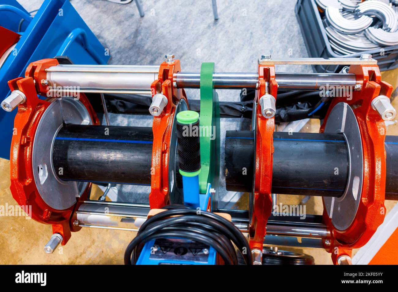 Machines for butt and electrofusion welding of plastic pipes. Stock Photo