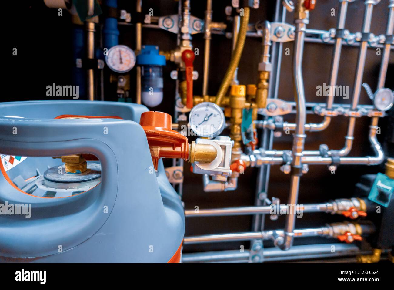 Connection system for heating boiler and other water and heating equipment. Stock Photo