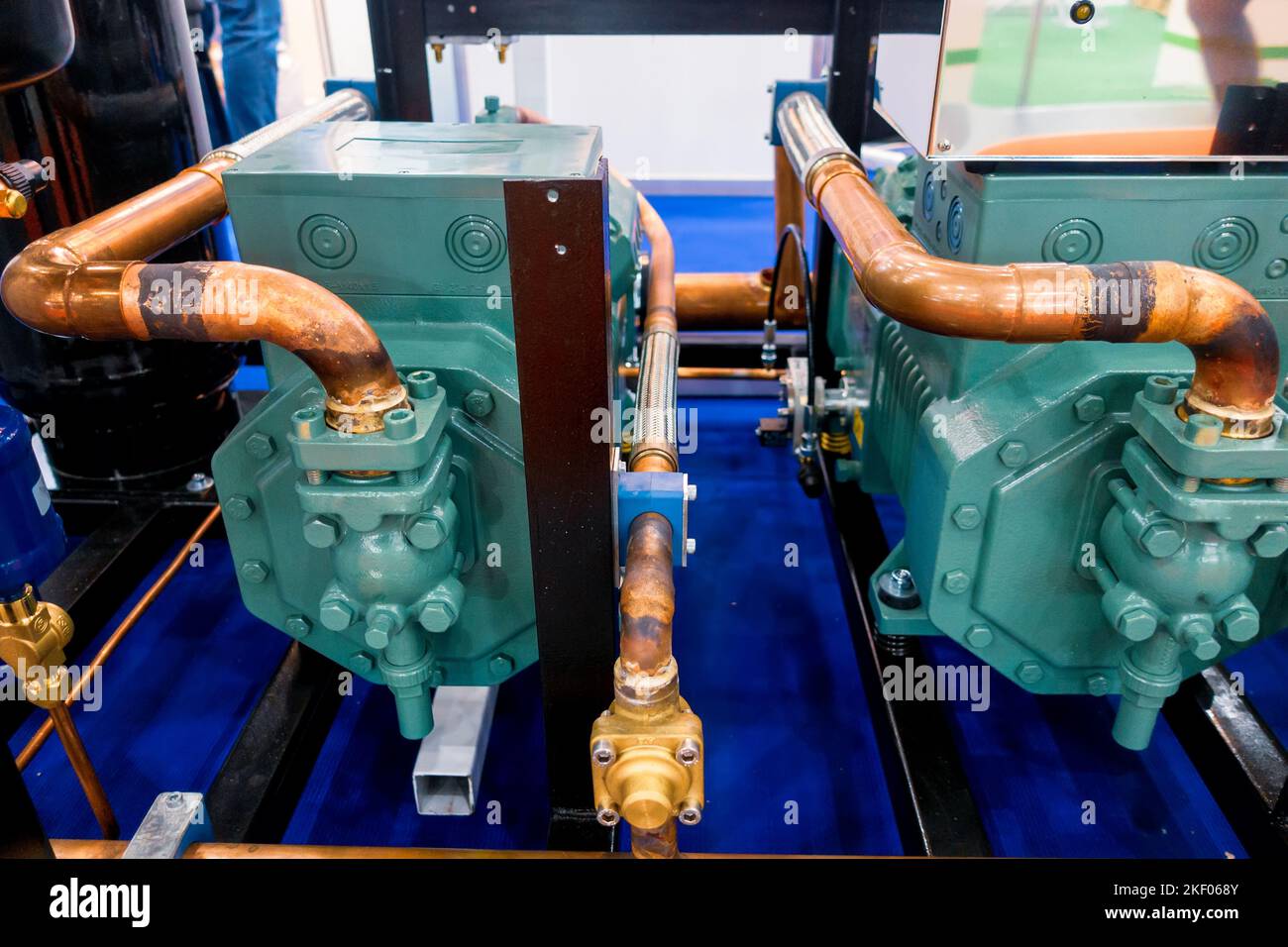 Copper pipes of the air conditioning system and part of the compressor