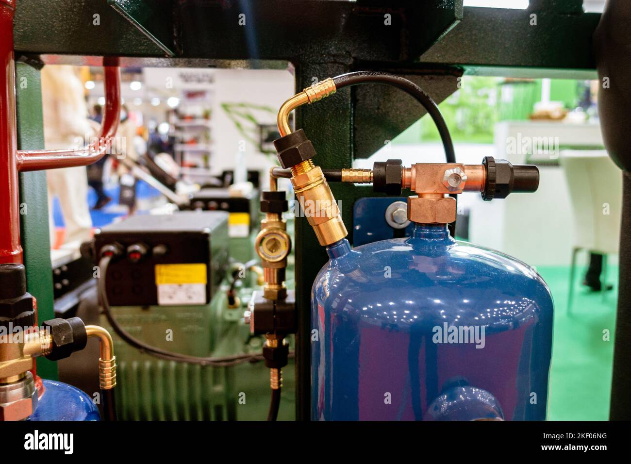 Connections to the cylinder of the compressor equipment Stock Photo Alamy