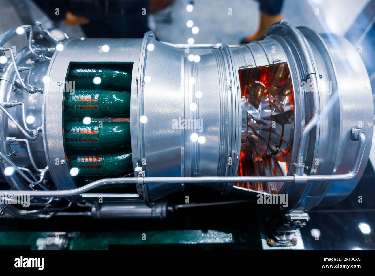 Gas turbine engine. Turbine rotation. Internal organization Stock Photo