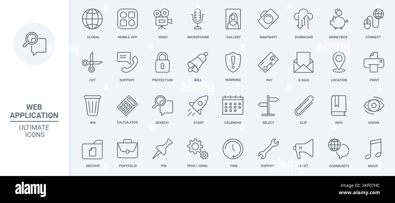 Mobile apps thin line icons set vector illustration. Outline microphone ...