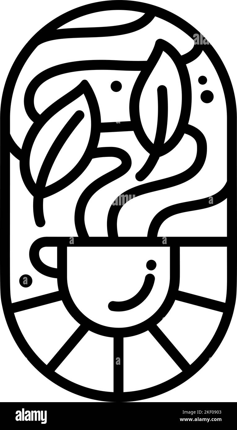 Vector cup of Tea and tree Leaves for Cafe or Farm Product Label Eco ...