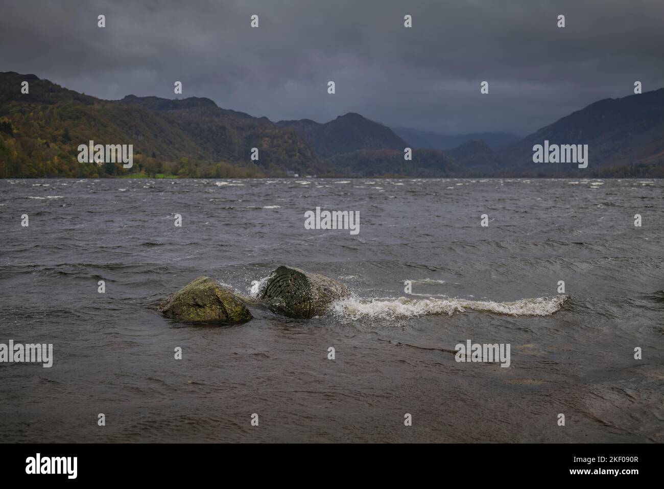 Centenary Stones carving at Calfclose Bay, Derwentwater, English Lake District. The carving celebrates the National Trust's centenary. Stock Photo