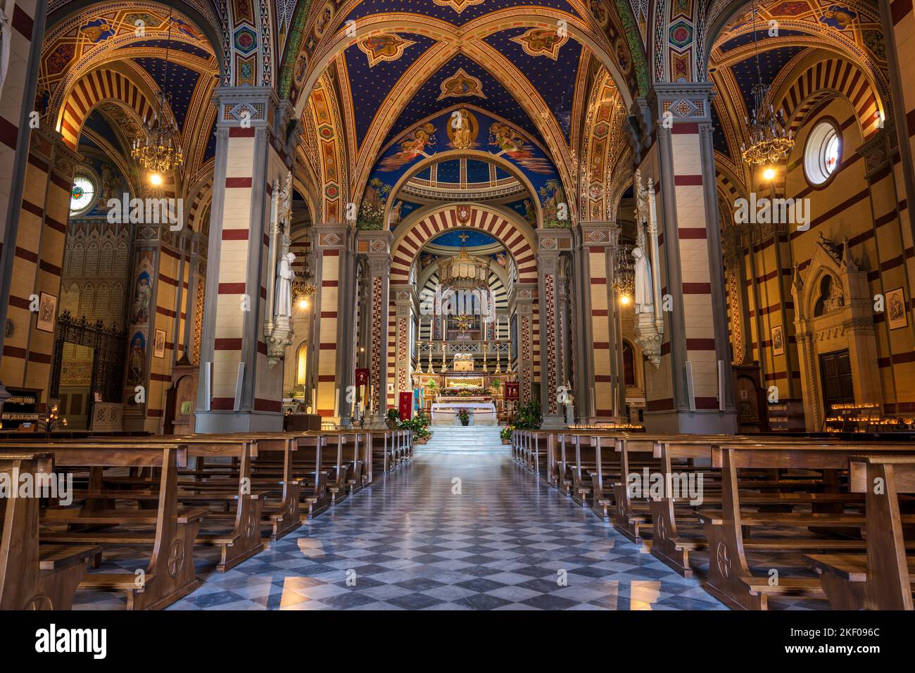 Interior of Basilica di Santa Margherita in hilltop town of Cortona in Tuscany, Italy Stock Photo