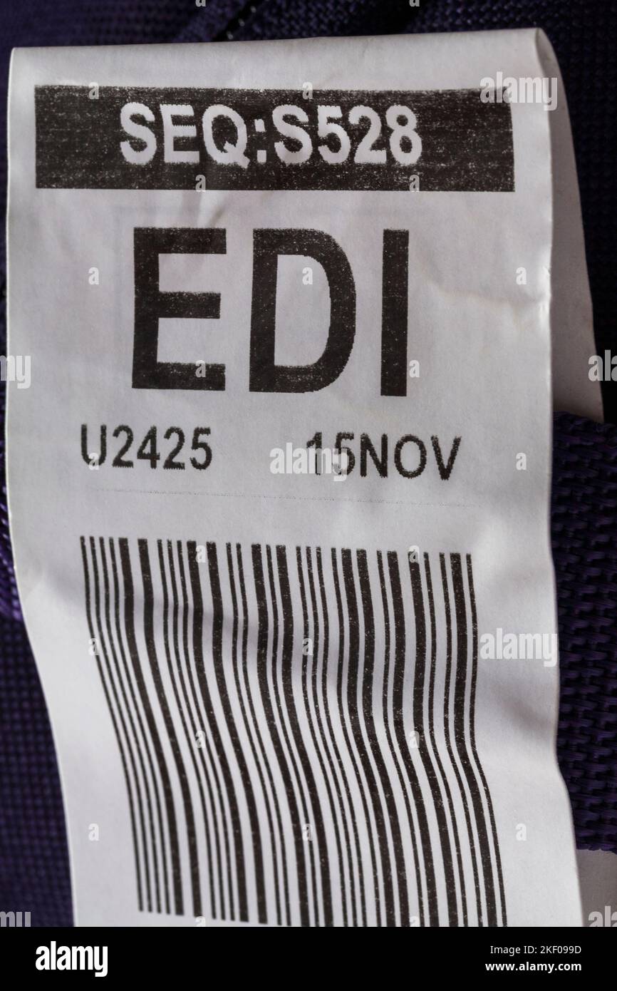 Easyjet luggage label stuck on case for EDI Edinburgh airport Stock