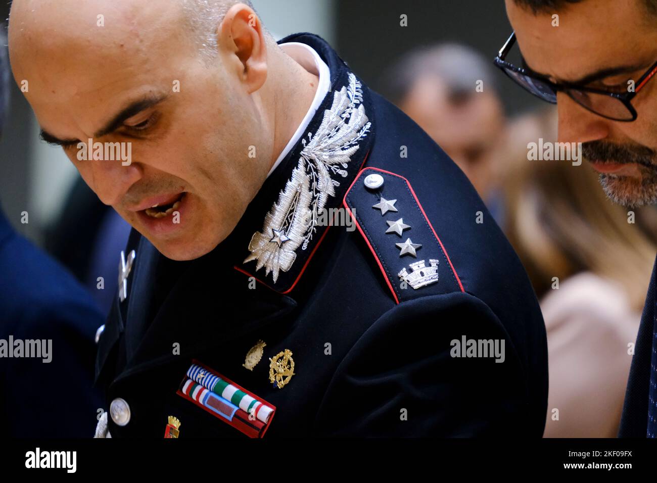Brussels, Belgium. 15th Nov, 2022. An Italian army official during a Meeting of EU defense ministers at the EU Council building in Brussels, Belgium on Nov. 15, 2022. Credit: ALEXANDROS MICHAILIDIS/Alamy Live News Stock Photo