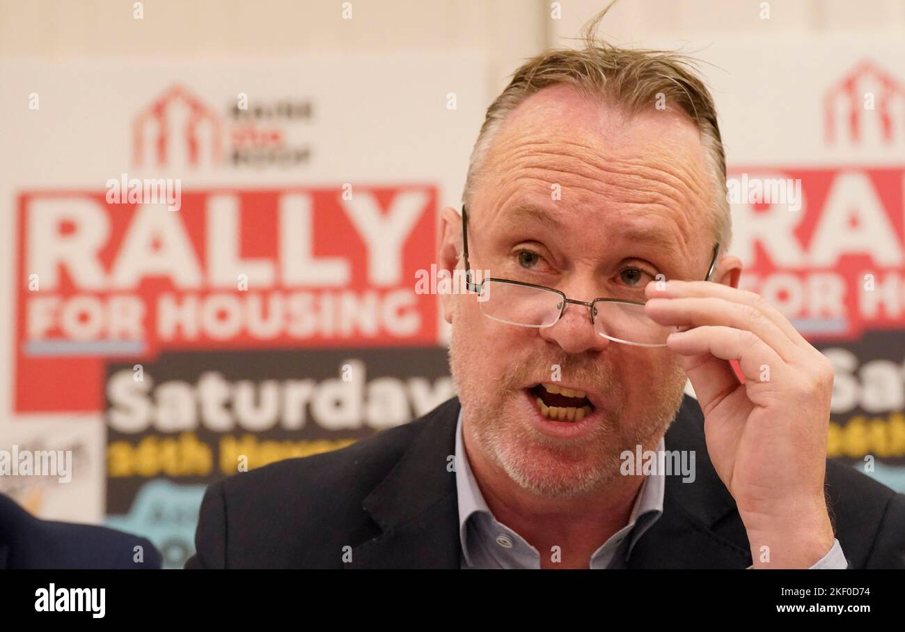 Macdara Doyle speaking at the launch of the Raise the Roof Rally for housing at Buswells Hotel in Dublin. Picture date: Tuesday November 15, 2022. Stock Photo
