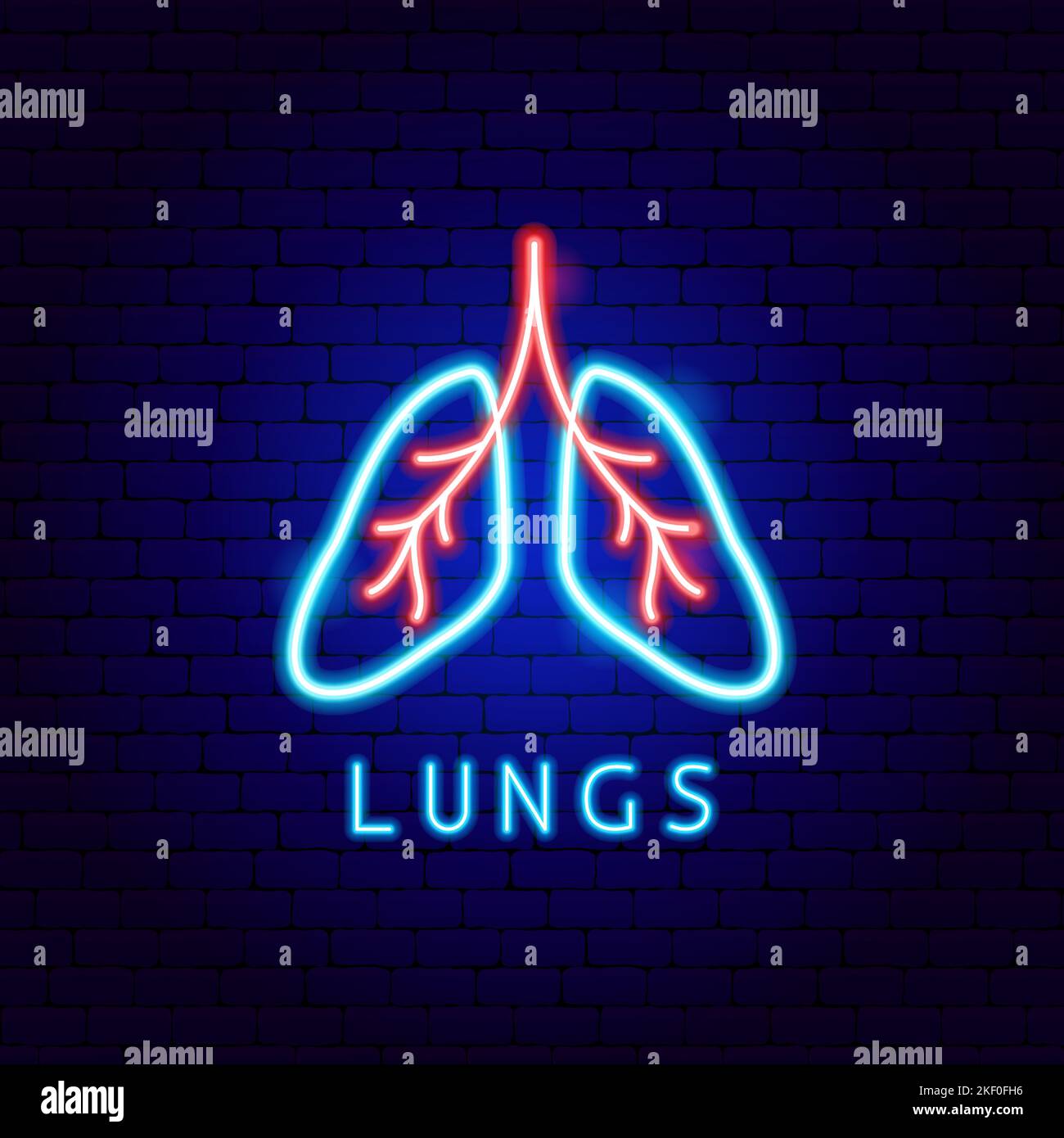 Lungs Neon Label Stock Vector