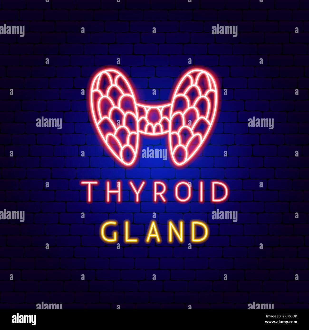 Thyroid Gland Neon Label Stock Vector