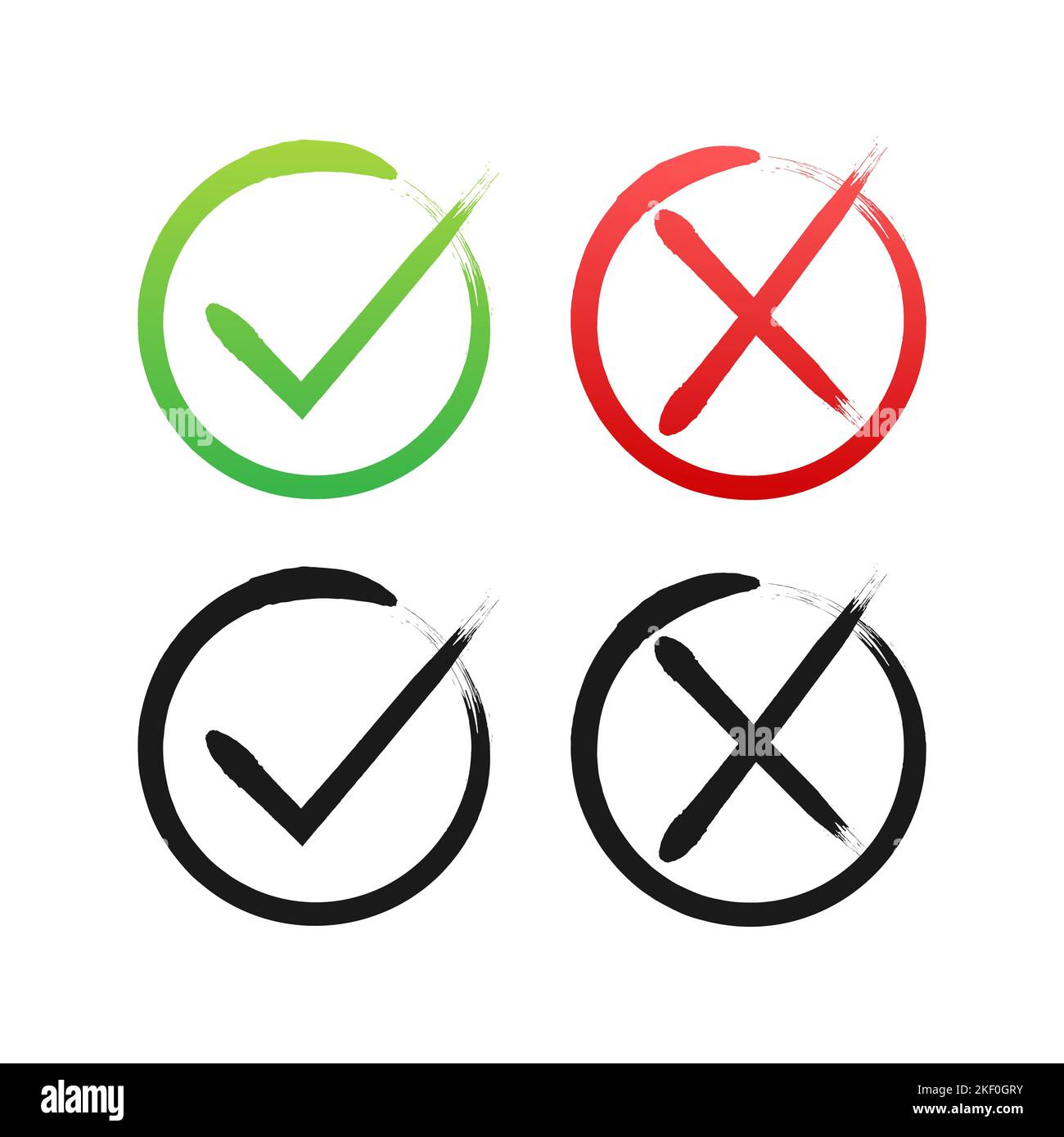 Tick and cross signs green checkmark ok and red x icon symbols yes