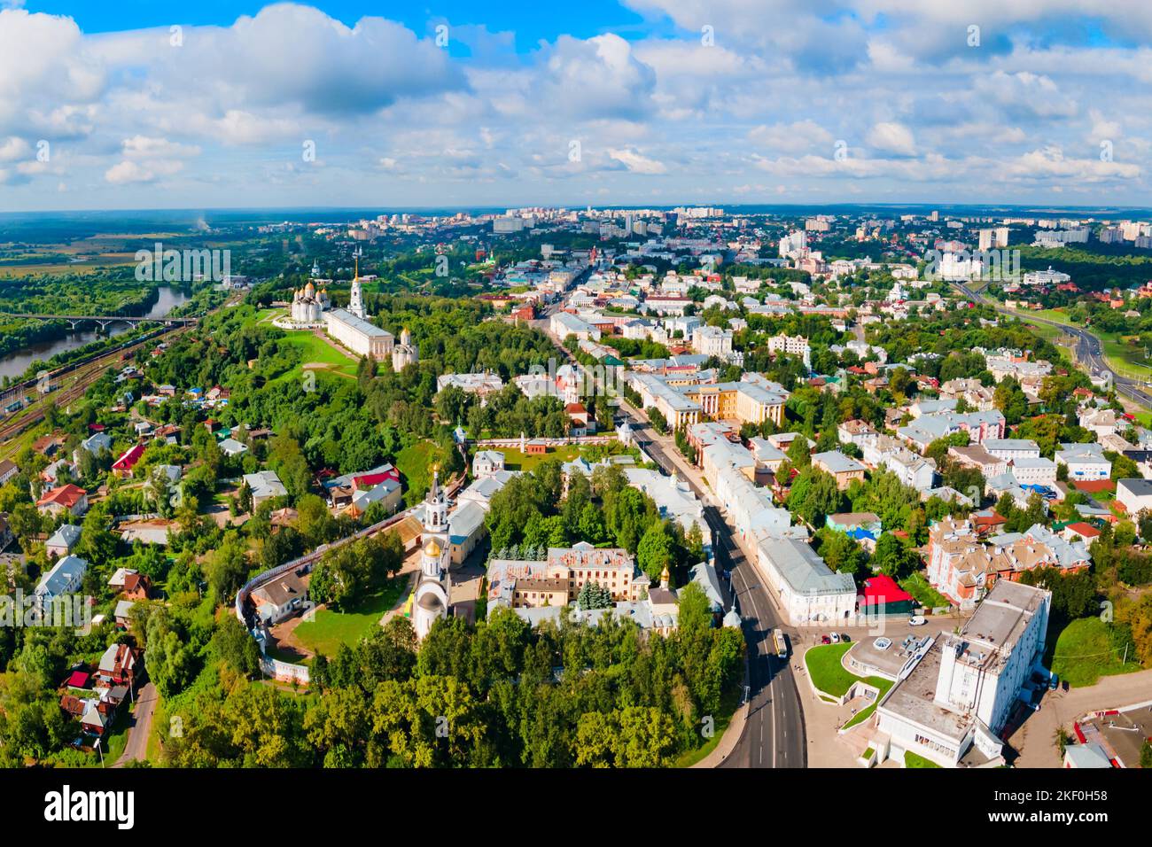 Vladimir city centre aerial panoramic view, Golden Ring of Russia Stock