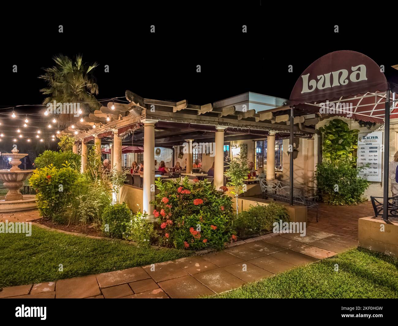 Night view of Luna Italian restaurant in Venice Florida USA Stock Photo