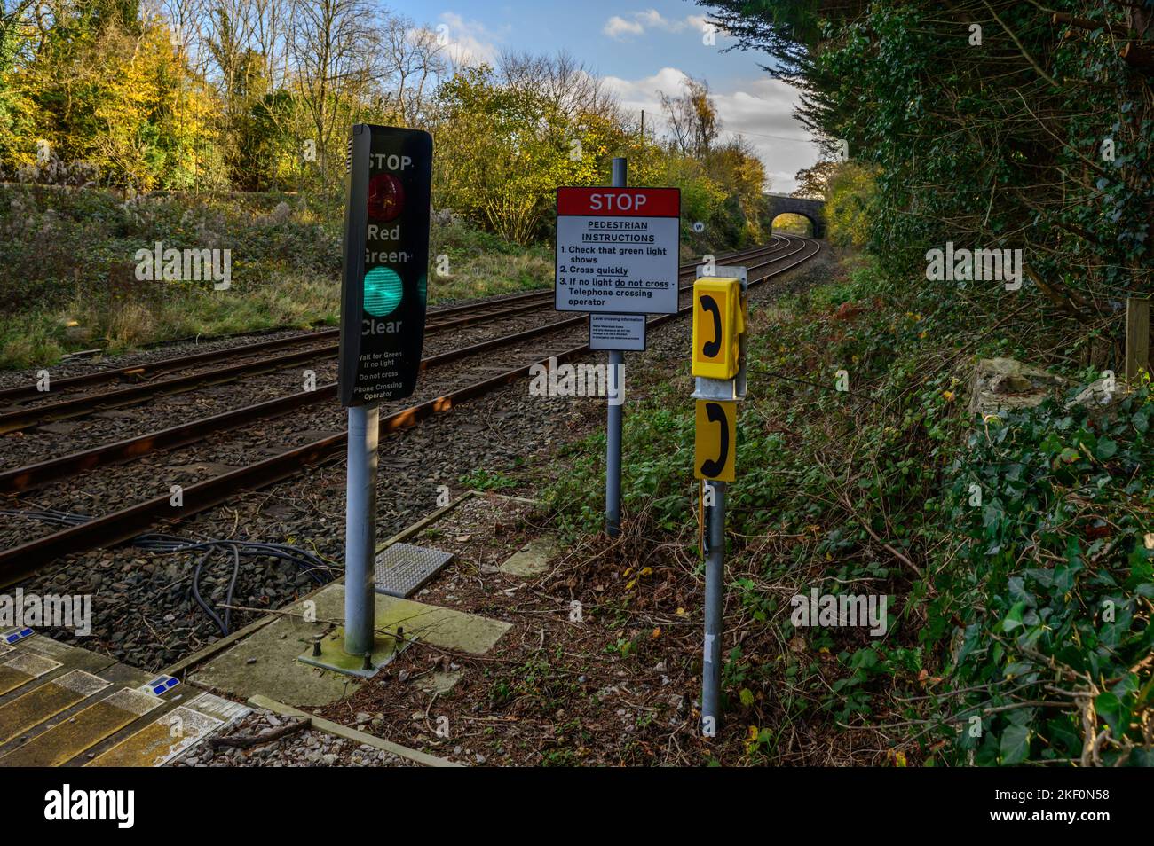 Pedestrian Railway Crossing at Waterslack near Silverdale on the borders of Lancashire and Cumbria Stock Photo