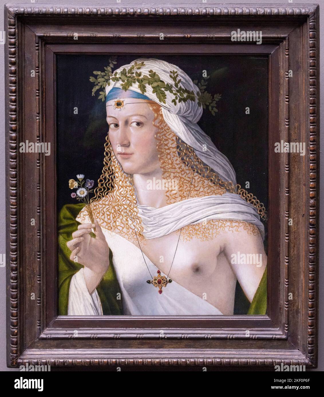 BARTOLOMEO VENETO, Idealised Portrait of a Young Woman as Flora, ca. 1520, Städel museum, Frankfurt, Germany Stock Photo