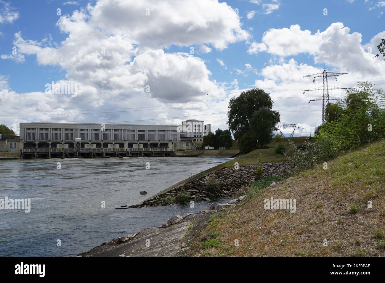 Hydroelectric power plant in Kembs located on Rhine river basin in