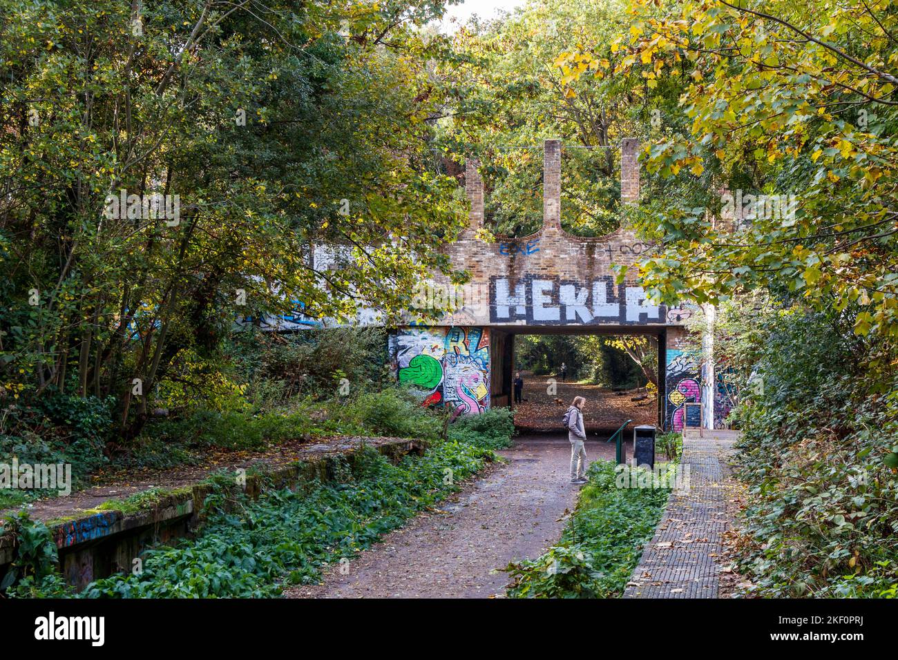 The former Crouch End station in Parkland Walk, a disused railway line, now a nature reserve, in North London, UK Stock Photo