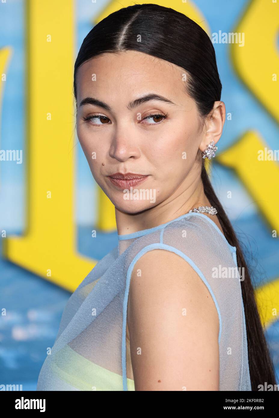 LOS ANGELES, CALIFORNIA, USA - NOVEMBER 14: English actress Jessica Henwick wearing a Tory Burch dress arrives at the Los Angeles Premiere Of Netflix's 'Glass Onion: A Knives Out Mystery' held at the Academy Museum of Motion Pictures on November 14, 2022 in Los Angeles, California, United States. (Photo by Xavier Collin/Image Press Agency) Stock Photo